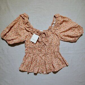 Emelia Women's Medium Emelia Floral Bubble Sleeves Blouse NWT